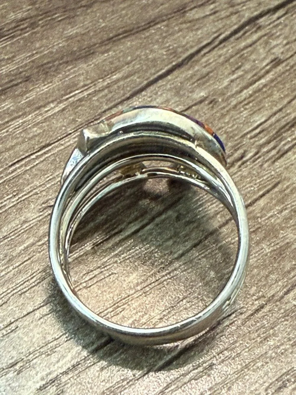 Southwest Inlay Multicolor Bear Sterling Silver Ring
